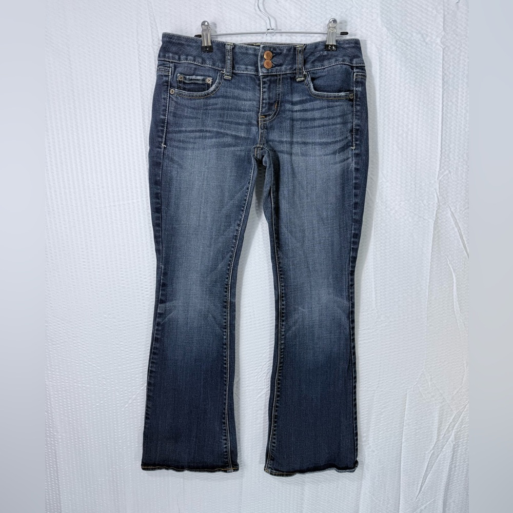Vintage Y2K American Eagle Artist Med Wash Stretch Sz 4 Flare Distressed Pockets